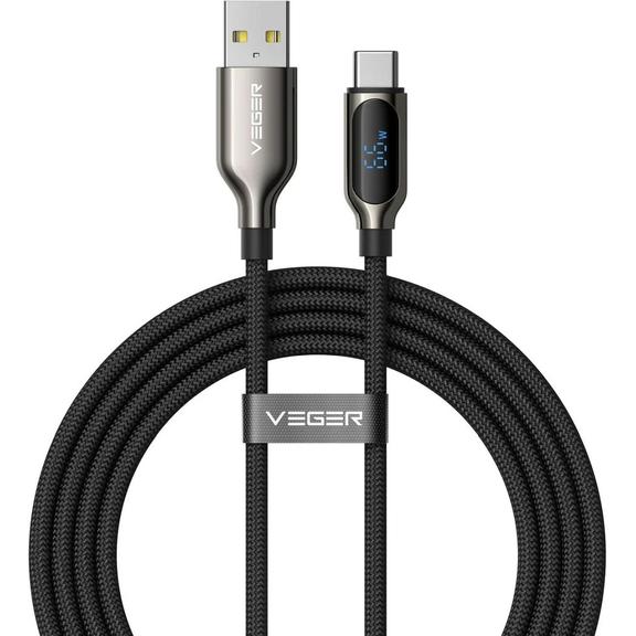 Kabel z wyświetlaczem LED USB A do USB C VEGER PD 3A 66W 1,2 m AC1-XHJ czarny
