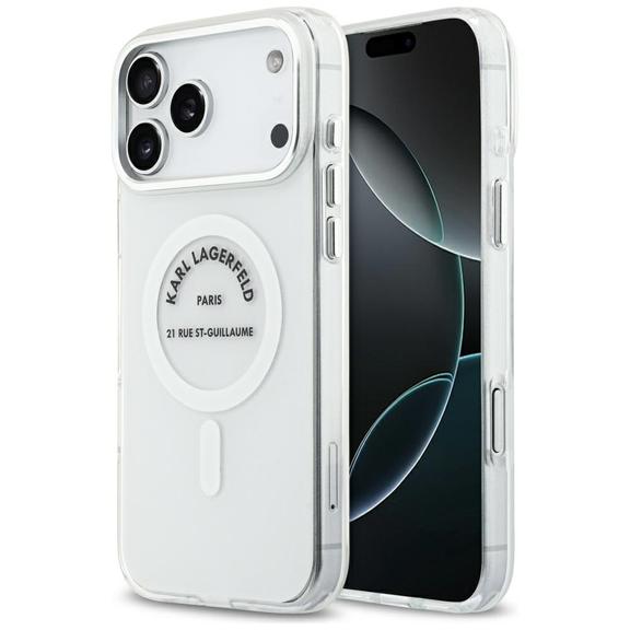 KARL LAGERFELD futerał do IPHONE 17 Pro Max kompatybilny z MagSafe KLHMP17XHKRSGPT (IML Karl RSG Logo) transparentny