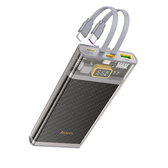 Powerbank Hoco 10000 mAh QC PD 3A 22,5W z wbudowanymi kablami USB C + Lightning oraz wyświetlaczem J104 szary