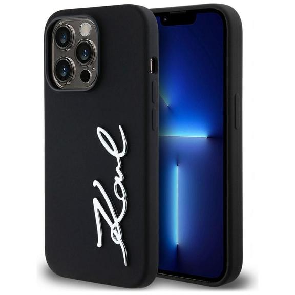 KARL LAGERFELD futerał do IPHONE 14 Pro KLHCP14LSCMSMVK (Silicone Sign Metal Logo) czarny