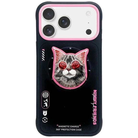 NIMMY futerał GLASSES COOL CAT kompatybilny z MagSafe do IPHONE 17 Pro Max czarno różowy