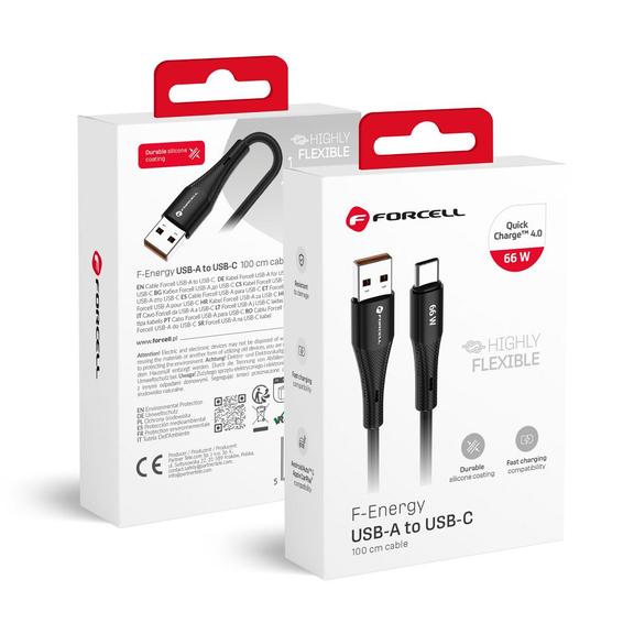 Kabel USB A do USB C Forcell F-Energy QC4.0 3A 66W Silicone 1 m C342 czarny