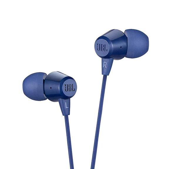 Słuchawki przewodowe douszne Jack 3,5 mm z mikrofonem JBL T50HI 360 niebieskie