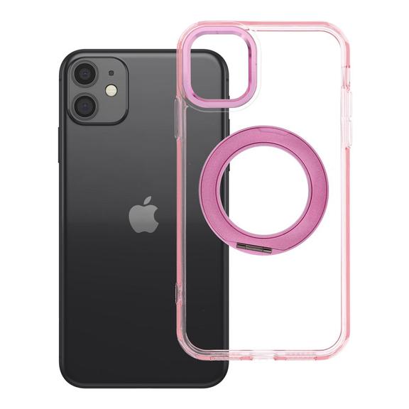 Etui na iPhone 11 Frame Circle Stand zgodne z MagSafe różowe