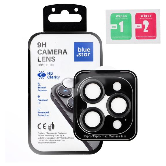 Szkło na aparat BLUE STAR Easy Install do IPHONE 15 PRO / 15 PRO MAX czarne