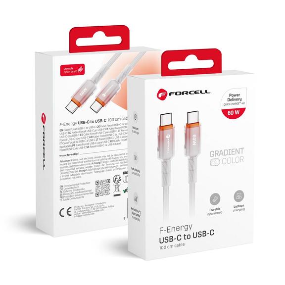 Kabel USB C do USB C Forcell F-Energy QC4.0 PD 3A 60W Gradient 1 m C354 biały 0INT