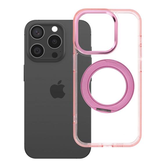 Etui na iPhone 15 PRO Frame Circle Stand zgodne z MagSafe różowe