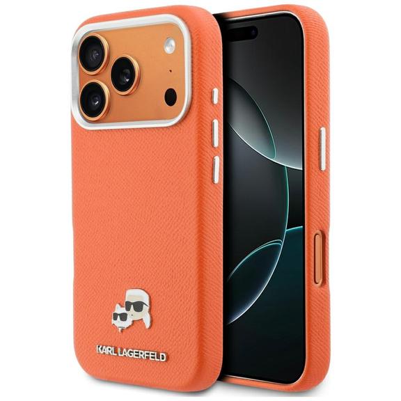 KARL LAGERFELD futerał do IPHONE 17 Pro Max kompatybilny z MagSafe KLHMP17X6PFKCLO (PU FW W/ K&C Head Pin) pomarańczowy