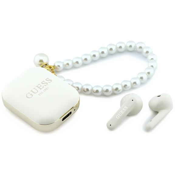 Słuchawki bezprzewodowe douszne GUESS TWS Pearl Strap GUE005327 białe