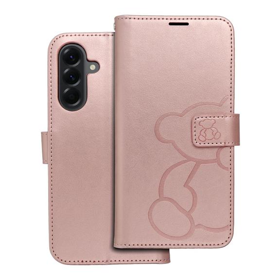 Etui z klapką na Samsung A56 5G Mezzo Book teddy bear złoto-różowe