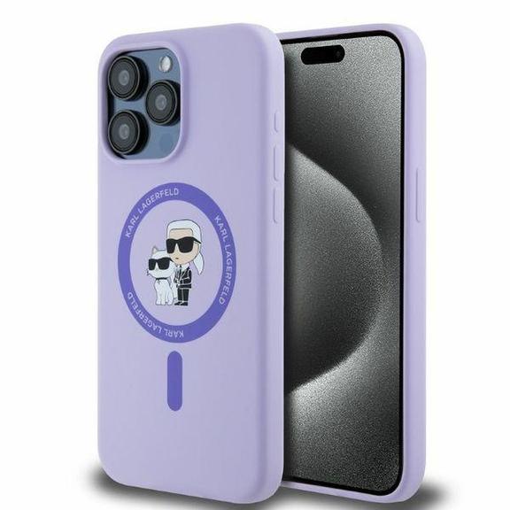 KARL LAGERFELD futerał do IPHONE 15 Pro Max kompatybilny z MagSafe KLHMP15XSCMKCRHU (Silicone KC Body Ring) fioletowy