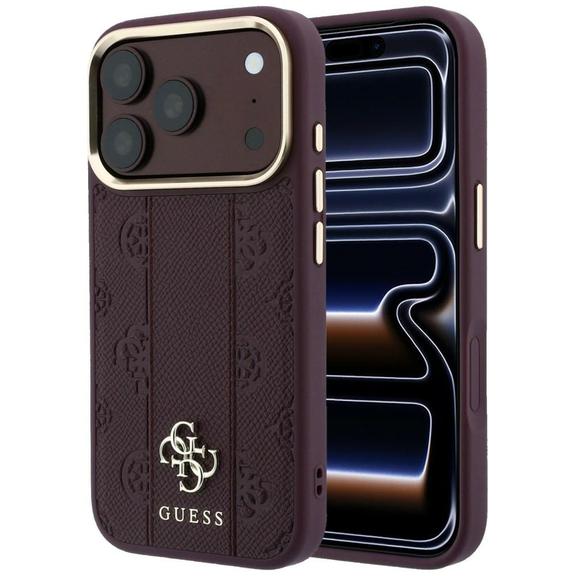 GUESS futerał do IPHONE 18 Pro/17 Pro kompatybilny z MagSafe (Stripe Peony 4G Logo) burgundy