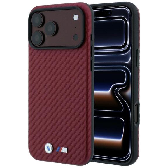 BMW futerał do IPHONE 18 Pro/17 Pro kompatybilny z MagSafe (Carbon Metal Logo) bordowy