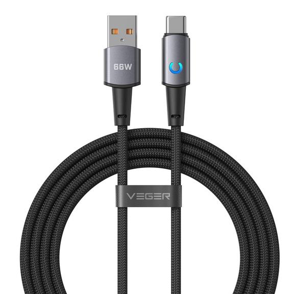 Kabel z diodą LED USB A do USB C VEGER PD 3A 66W 1,2 m AC1-ZSD czarny