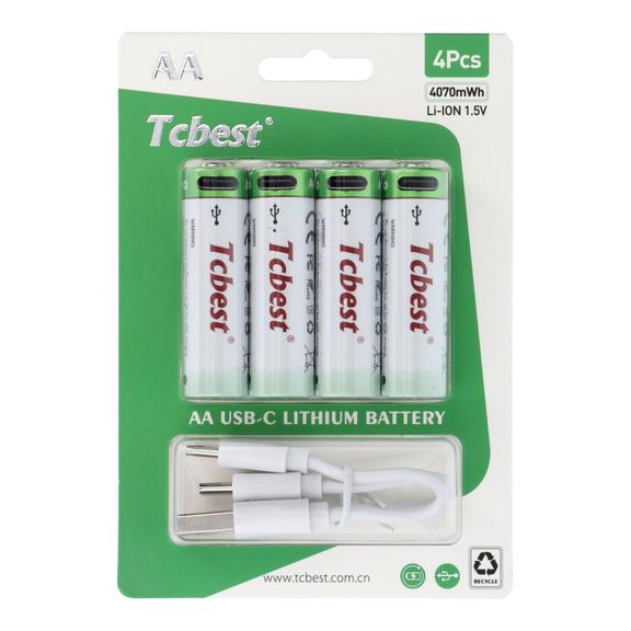 TCBEST bateria akumulatorowa R6 (AA) 2713 mAh z gniazdem Typ C + kabel USB A do 4 x Typ C 4 szt