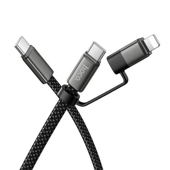 Kabel USB C do USB C/iP Hoco 3A 60W płaski 1 m X125 czarny