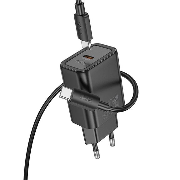 Ładowarka sieciowa do telefonu Hoco USB C QC PD 30W + kabel USB C do USB C N62 czarna