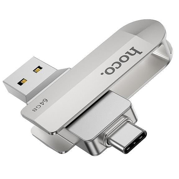 Pendrive 64GB USB 3.0 (USB A + USB C) Hoco UD10 srebrny