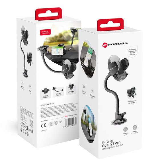 Uchwyt na telefon do samochodu uniwersalny Forcell F-Grip Oval 27 cm do szyby / deski / kratki czarny