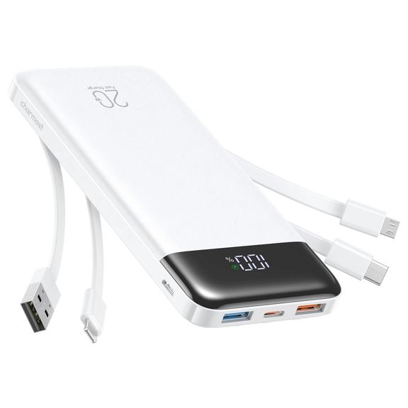 Powerbank Charmast W2065 PD3.0 3A 22,5W 20000 mAh z wbudowanym kablami USB A / USB C / Lightning / Micro biały