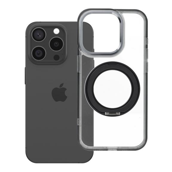 Etui na iPhone 15 PRO Frame Circle Stand zgodne z MagSafe czarne