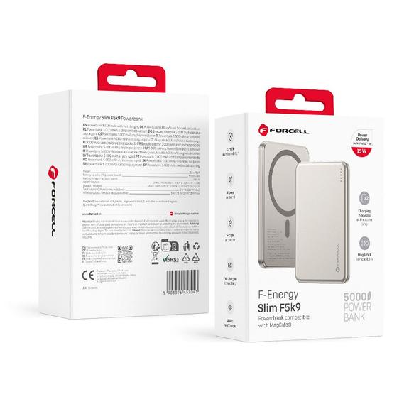 Powerbank zgodny z MagSafe Forcell F-Energy Slim F5K9 QC4.0 PD3.0 15W 5000 mAh cloud dancer  0INT