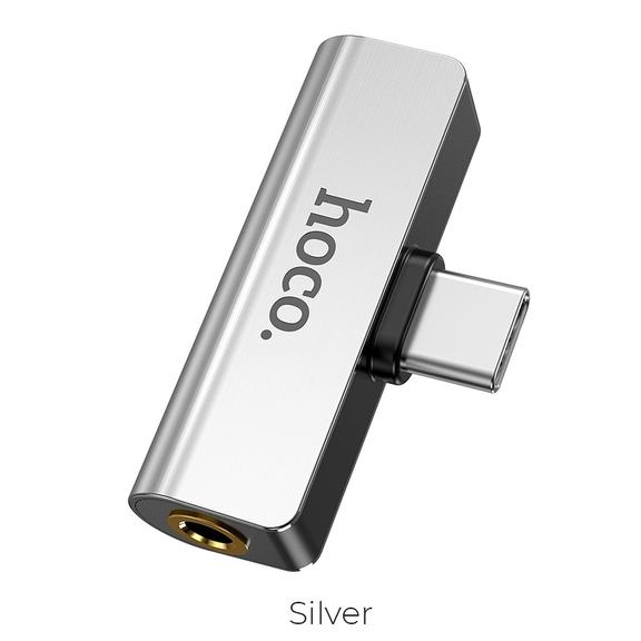 Adapter AUX 2w1 USB C do Jack 3,5 mm / USB C Hoco LS26 srebrny