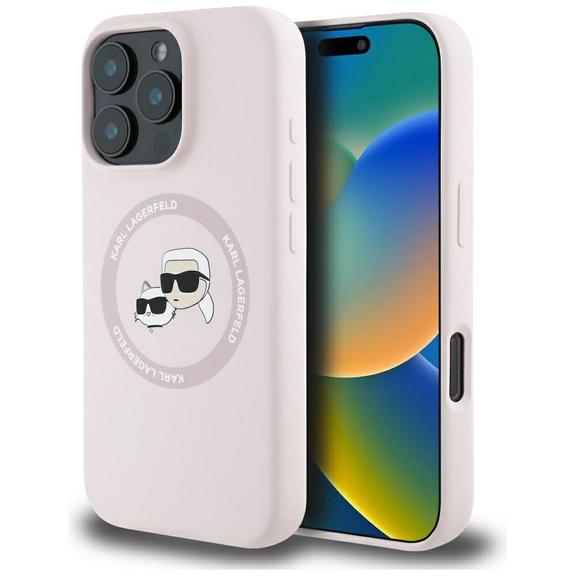 KARL LAGERFELD futerał do IPHONE 16 Pro Max kompatybilny z MagSafe KLHMP16XSKCHTCP (Silicone KC Heads) różowy