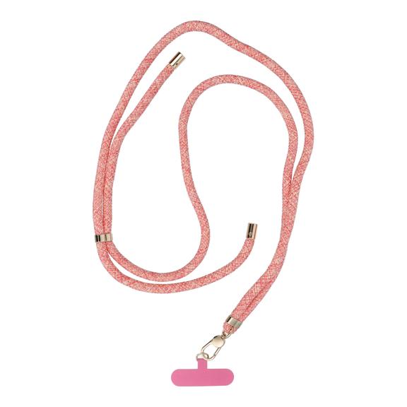 Smycz do telefonu, Zawieszka do telefonu - SWING (8mm) z regulacją długości / długość sznura 165cm (max 82,5cm w pętli) / na ramię lub szyję - różowo biały