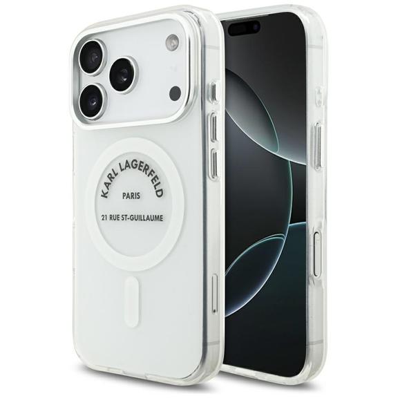 KARL LAGERFELD futerał do IPHONE 17 Pro kompatybilny z MagSafe KLHMP17LHKRSGPT (IML Karl RSG Logo) transparentny