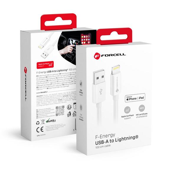 Kabel USB A do Lightning Forcell F-Energy MFi 2,4A 12W 1 m C703 biały