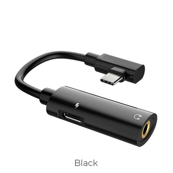 Adapter AUX 2w1 USB C do Jack 3,5 mm / USB C Hoco LS19 czarny