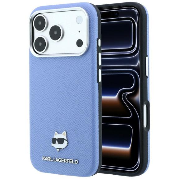 KARL LAGERFELD futerał do IPHONE 18 Pro/ 17 Pro kompatybilny z MagSafe (Grained Choupette Head Metal) jasno niebieski