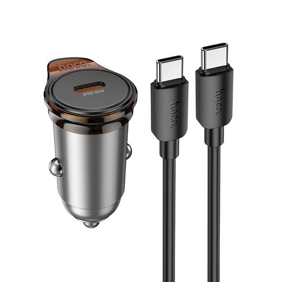 HOCO ładowarka samochodowa Typ C + kabel Typ C do Typ C PD QC 30W NZ16 szara
