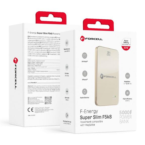 Powerbank zgodny z MagSafe Forcell F-Energy SuperSlim F5K8 QC4.0 PD3.0 15W 5000 mAh tytanowy pustynny 0INT