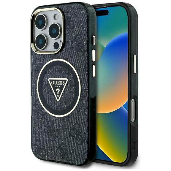 GUESS futerał do IPHONE 16 Pro kompatybilny z MagSafe GUHMP16LHG4PRTGK (IML Metal Glitter 4G Circle Triangle) czarny