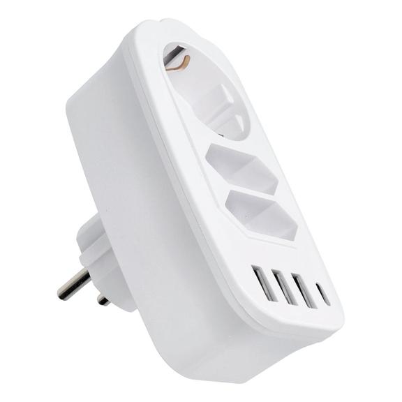 Listwa zasilająca z 3 gniazdami max 16A, portami 3x USB A, 1x typ C E06 biała
