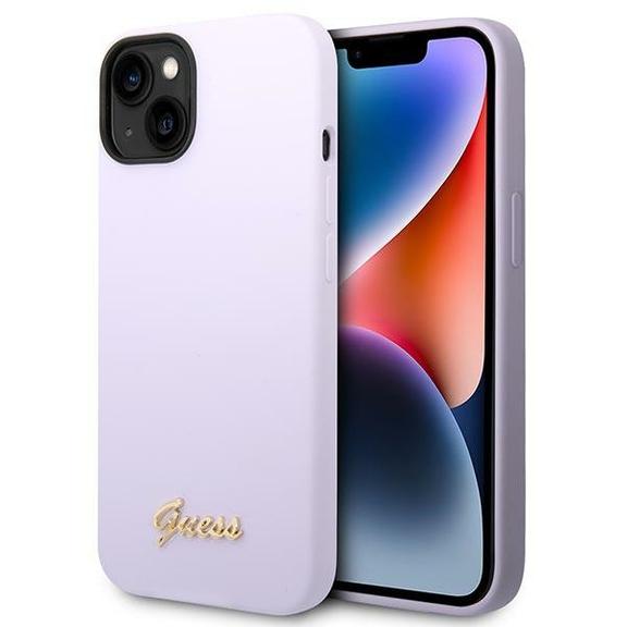 GUESS futerał do IPHONE 13 / 14 / 15 GUHCP14SSLSMU (Silicone Vintage Gold Logo) fioletowy