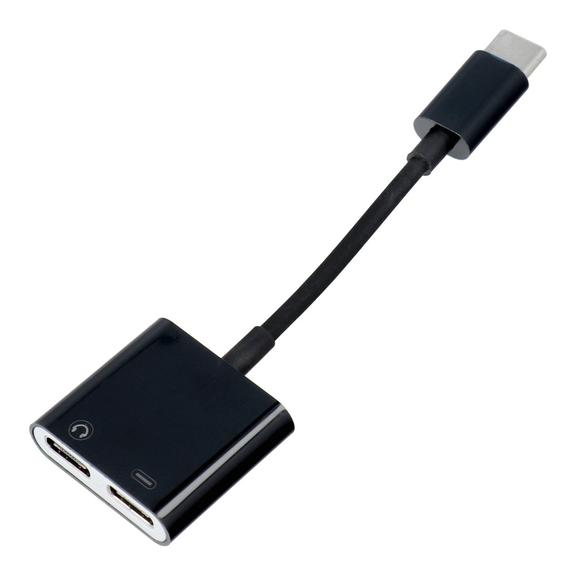 Adapter AUX 2w1 Typ C (męski) do Typ C (żeński) / Typ C (żeński) BULK czarny [DAC]