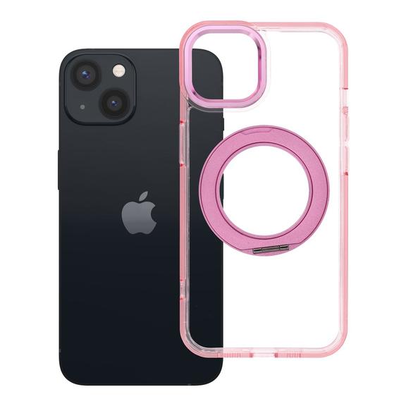 Etui na iPhone 13 Frame Circle Stand zgodne z MagSafe różowe
