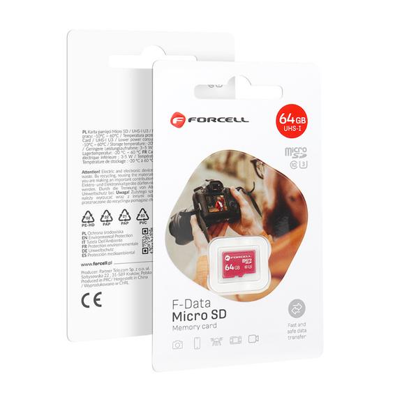 Karta microSD 64GB U3 class 10 Forcell F-Data czerwona