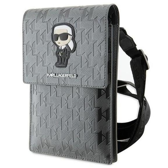 Etui na telefon torebka Karl Lagerfeld (Saffiano Mono Ikonik) srebrne