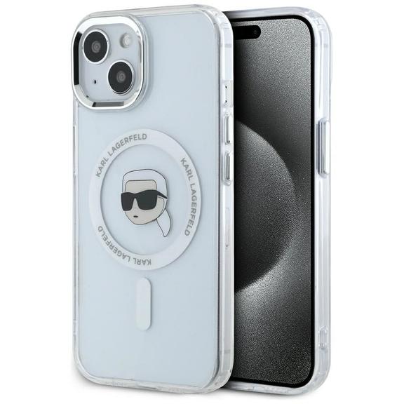 KARL LAGERFELD futerał do IPHONE 15 Plus kompatybilny z MagSafe KLHMP15MHLSKIH (IML Metal K Head) biały