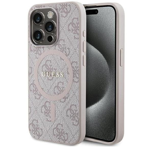 GUESS futerał do IPHONE 15 Pro kompatybilny z MagSafe GUHMP15LG4GFRP (4G Ring classic logo) różowy