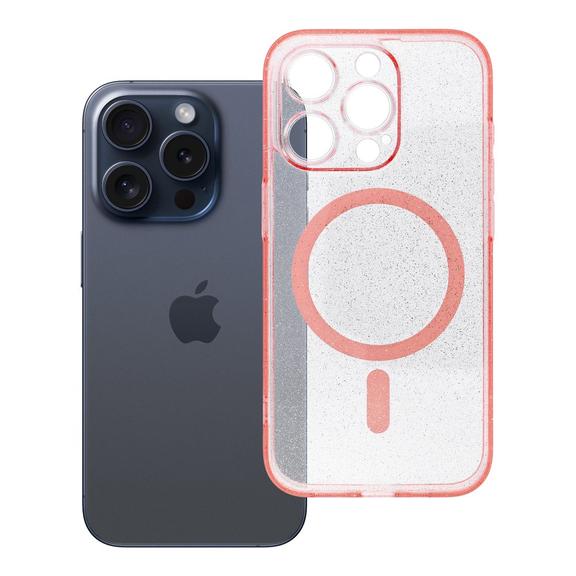 Futerał do iPhone 15 PRO Clear Mag Cover (STR / CAMERA PROTECTION) zgodny z MagSafe  różowy glitter