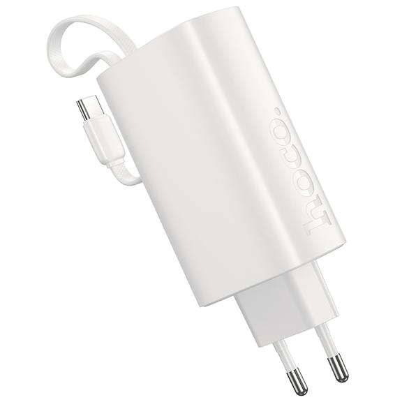 Powerbank 5000 mAh QC PD 20W 2A z wbudowanym kablem USB C Hoco J148 biały