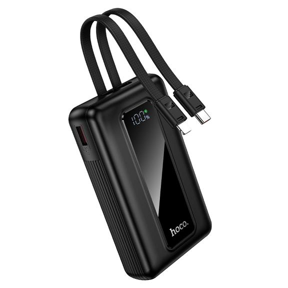 Powerbank 20000 mAh QC PD 22,5W z wbudowanymi kablami USB C + Lightning Hoco J162A czarny