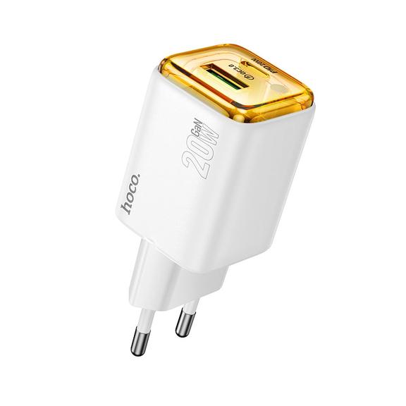 Ładowarka sieciowa do telefonu Hoco USB A + USB C QC3.0 PD 3A 20W N52 biała