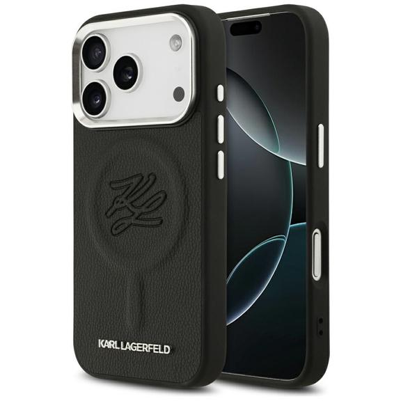 KARL LAGERFELD futerał do IPHONE 17 Pro kompatybilny z MagSafe KLHMP17LPGFKLRDK (PU W/ Initial & Metal Logo) czarny