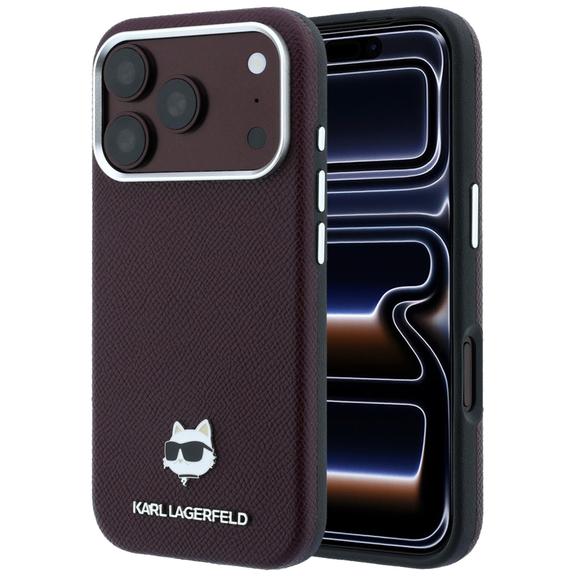 KARL LAGERFELD futerał do IPHONE 18 Pro Max/ 17 Pro Max kompatybilny z MagSafe (Grained Choupette Head Metal) burgundowy